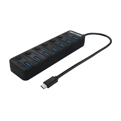 USB C Į 7 prievadą USB 3.0 HOB su atskirais įjungimo/išjungimo jungikliais