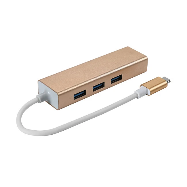 USB 3.1 tipo C iki 3 USB prievadų šakotuvas su eterneto adapterio laidu.